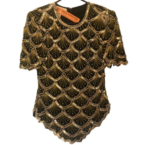 VINTAGE Laurence Kazar silk/beaded formal top sz S - Picture 1 of 13